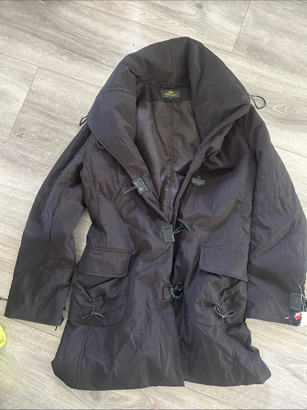 Duck Sport New York Black Tech Women's Hooded Toggle Trench Coat Black Sz M